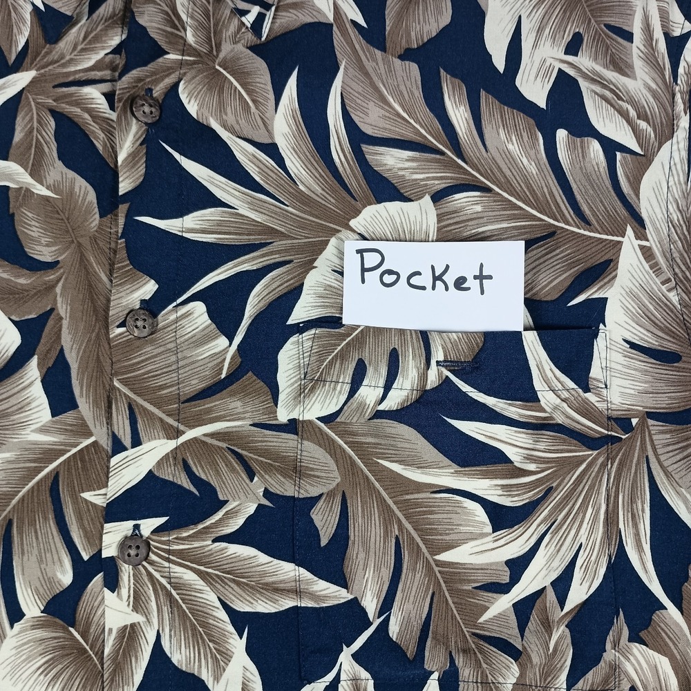 Vintage Island Shores Mens L 100% Rayon Blue Tan Tropical Pattern Hawaiian Shirt - Picture 4 of 10